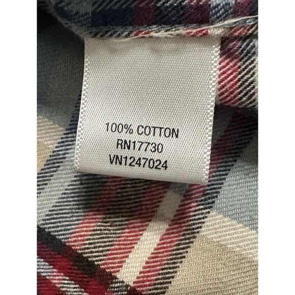 Merona Mens Flannel Shirt Sz Med. Button Down Cotton Long Sleeve Blue Red Tan - Picture 6 of 11